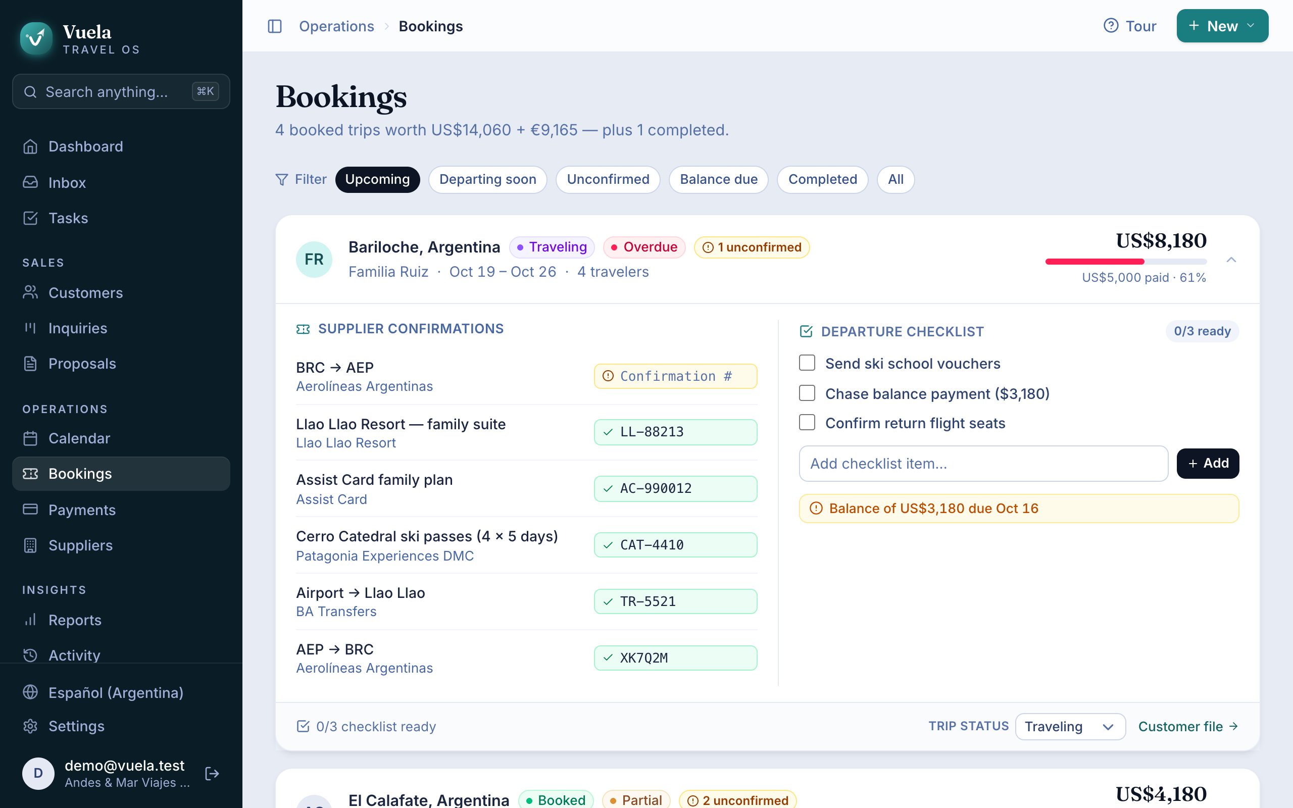 Bookings, the calendar and the customer's trip